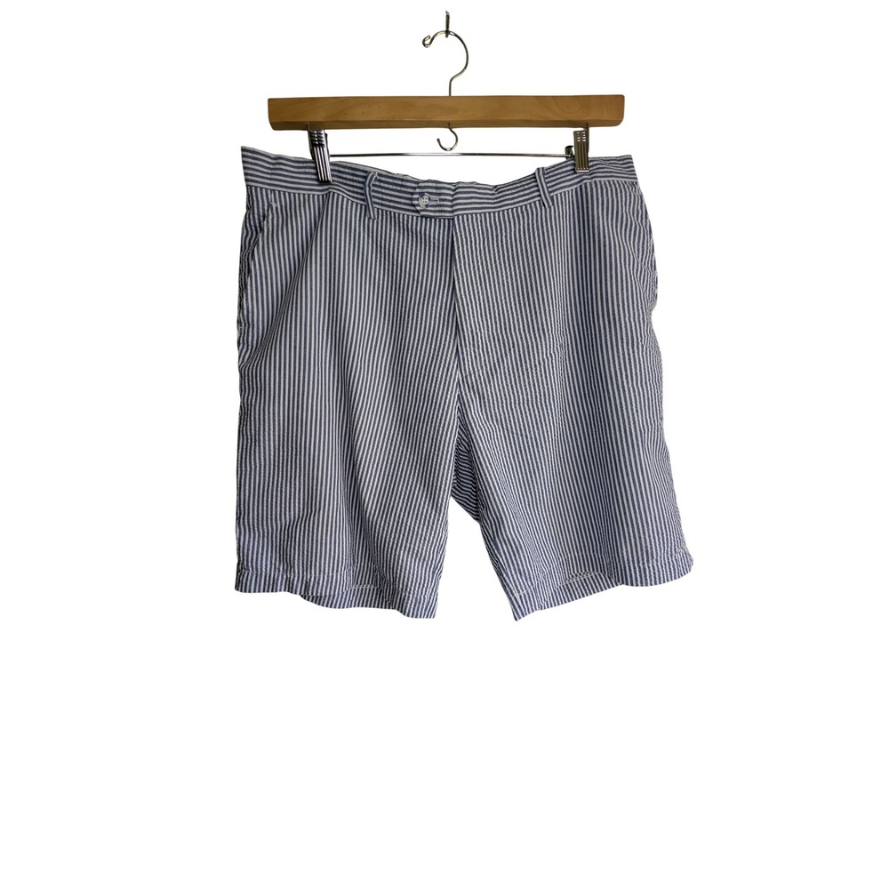 Afazzy New York Mens Blue White Seersucker Striped Shorts Size 40 Flat Front